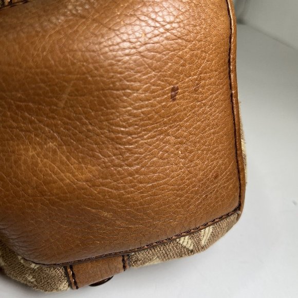 Fossil Brown Patterned Fabric and Leather Satchel Shoulder Bag - Picture 11 of 12